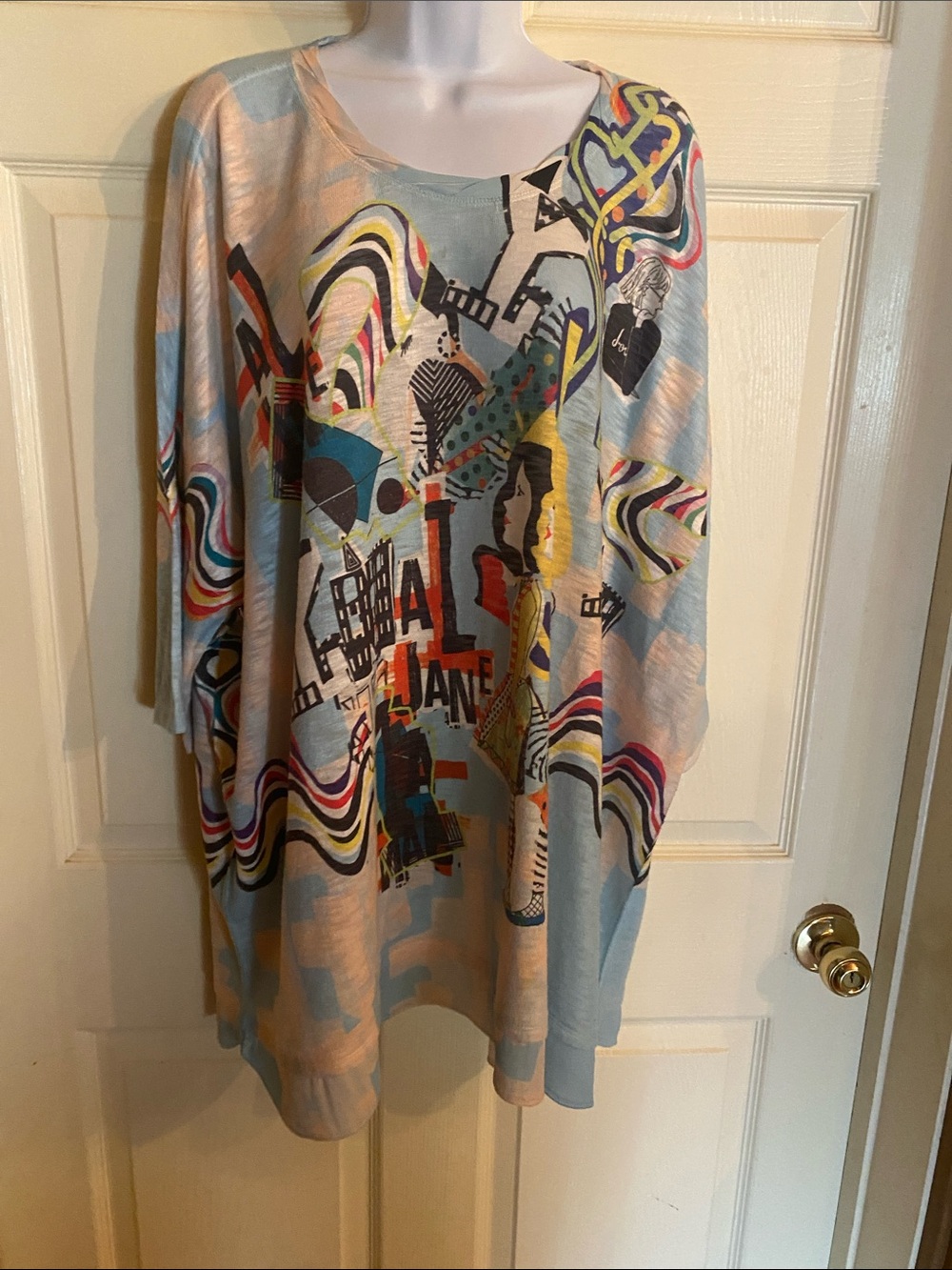 Oversized Light Blue Graphic Print Women's Top